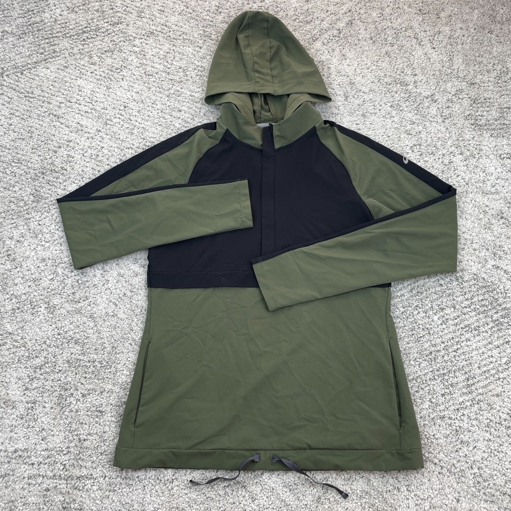 Asics Running Hoodie Mens Small Pullover Lightweight Stretch Olive Jacket GUC